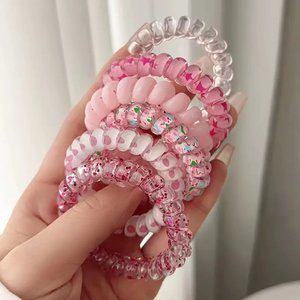 ⭐️NWT 6Pc Pink Stretch Hair Tie Patterned Coil Ponies